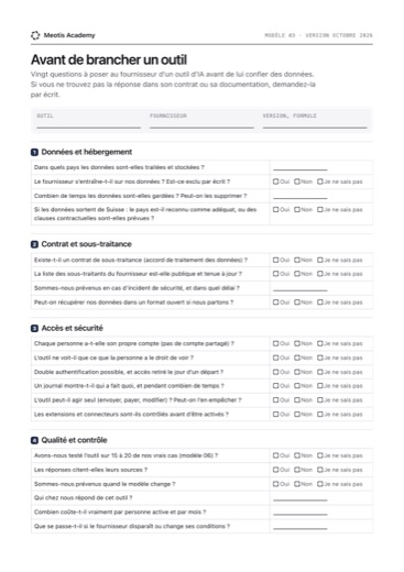 First page of the Before you connect a tool template