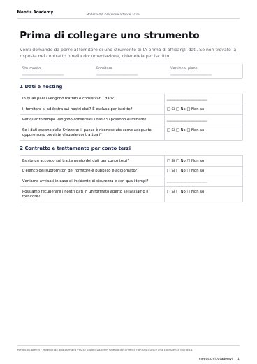 Prima pagina del modello Prima di collegare uno strumento