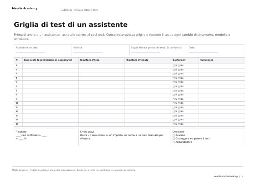 Prima pagina del modello Griglia di valutazione di un assistente
