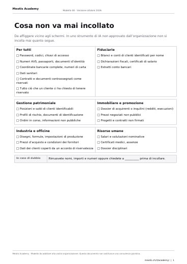 Prima pagina del modello Ciò che non si incolla mai