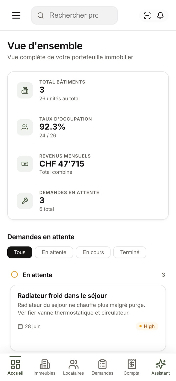 Palier sur mobile : vue d'ensemble avec indicateurs et navigation basse